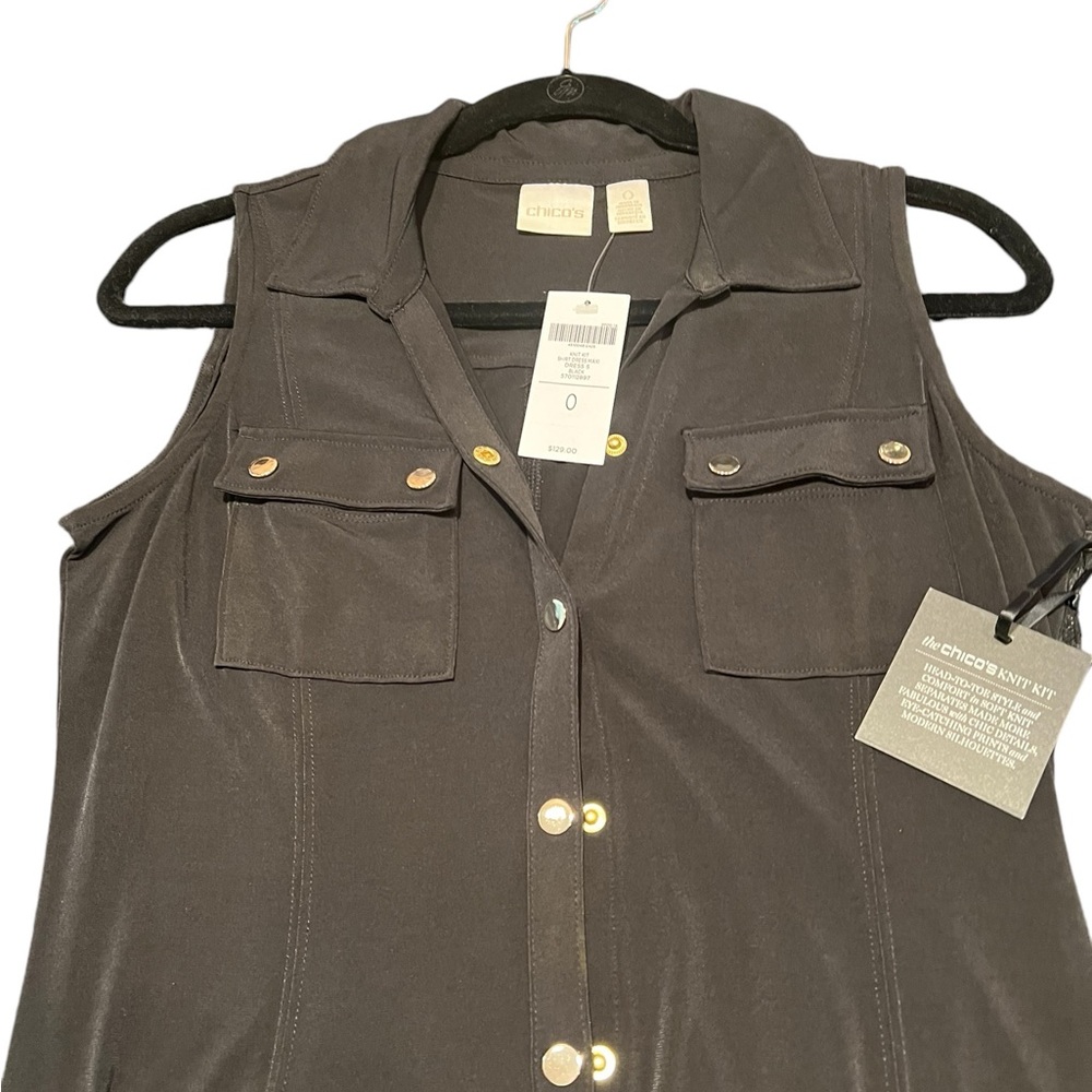 Long black dress from Chico’s with gold buttons NWT very slimming - Picture 6 of 10
